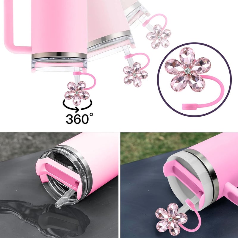 SEMATA 2PCS Cute Diamod Straw Cover Cap for Stanley Cup Accessories,Bling Crystals Straw Toppers for Stanley Tumbler 40&30 oz,Rhinestone Reusable Straws Tips Protectors Compatible with 10mm Straws - Image 3